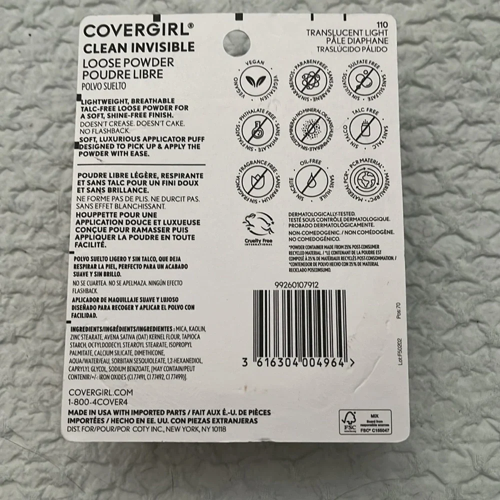 NWT Covergirl Clean Invisible Loose Powder 110 Translucent Light
